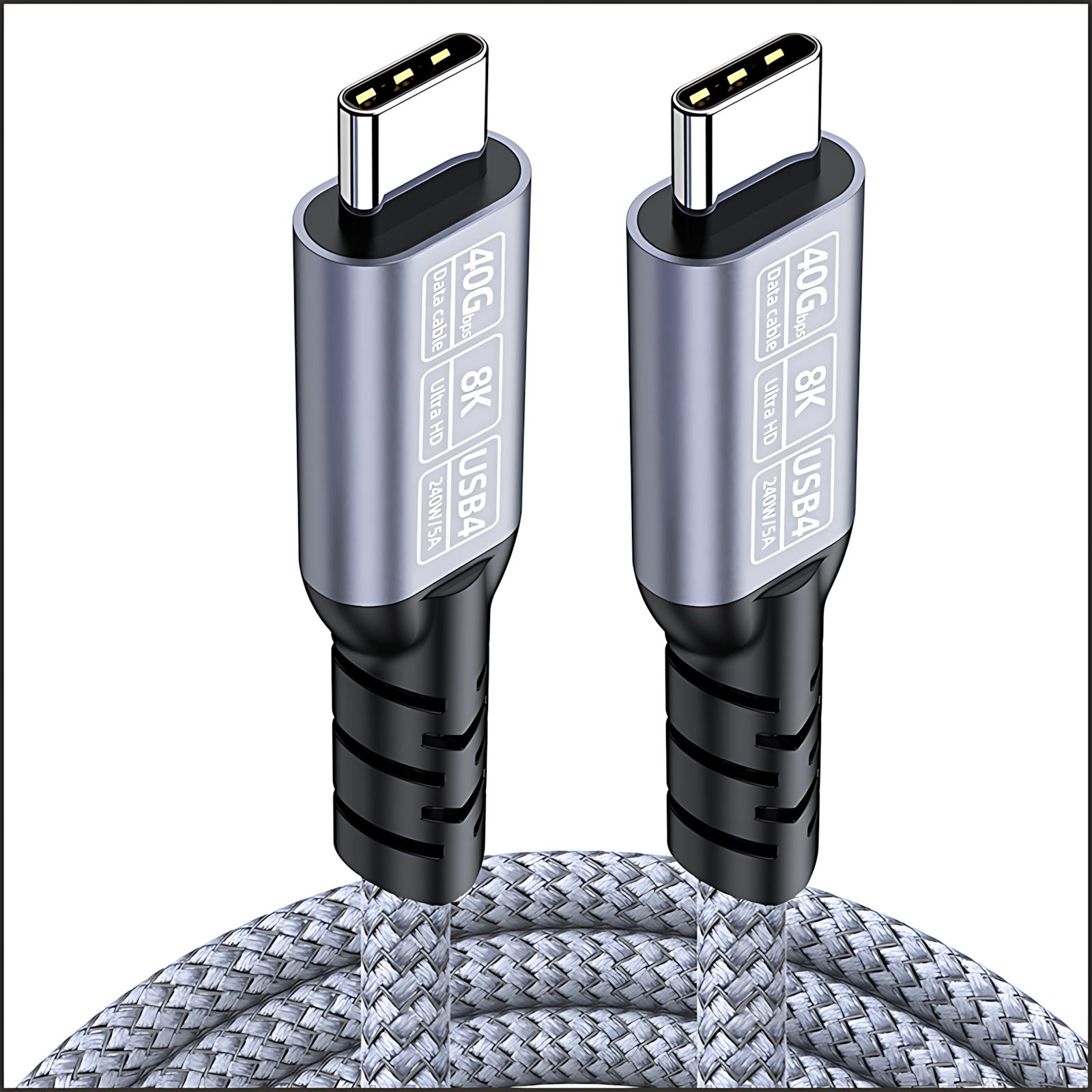 USB4 data cable with dual heads, Type-C 40Gbps, compatible with Thunderbolt 4 and 3PD 240W fast charging, 8K screen projection cable