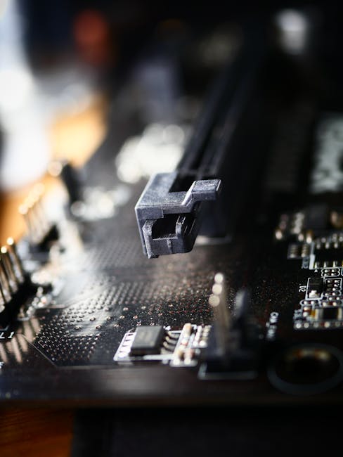 Detailed view of a circuit board showing electronic components and connectors.