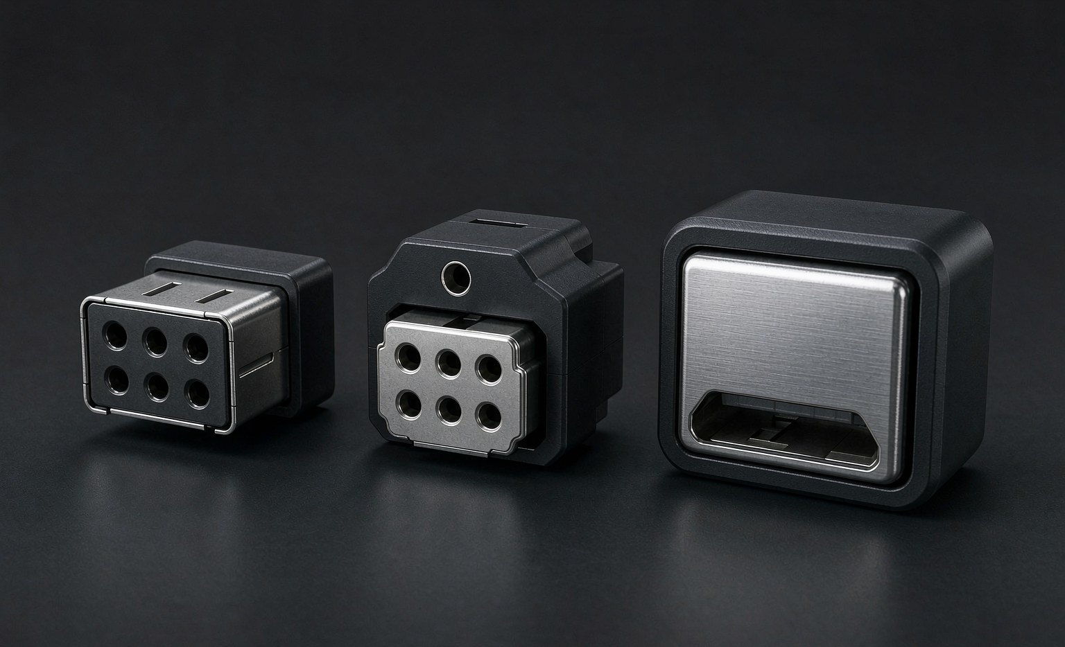 USB Type-A Type-B Micro-B and Type-C connectors lined up