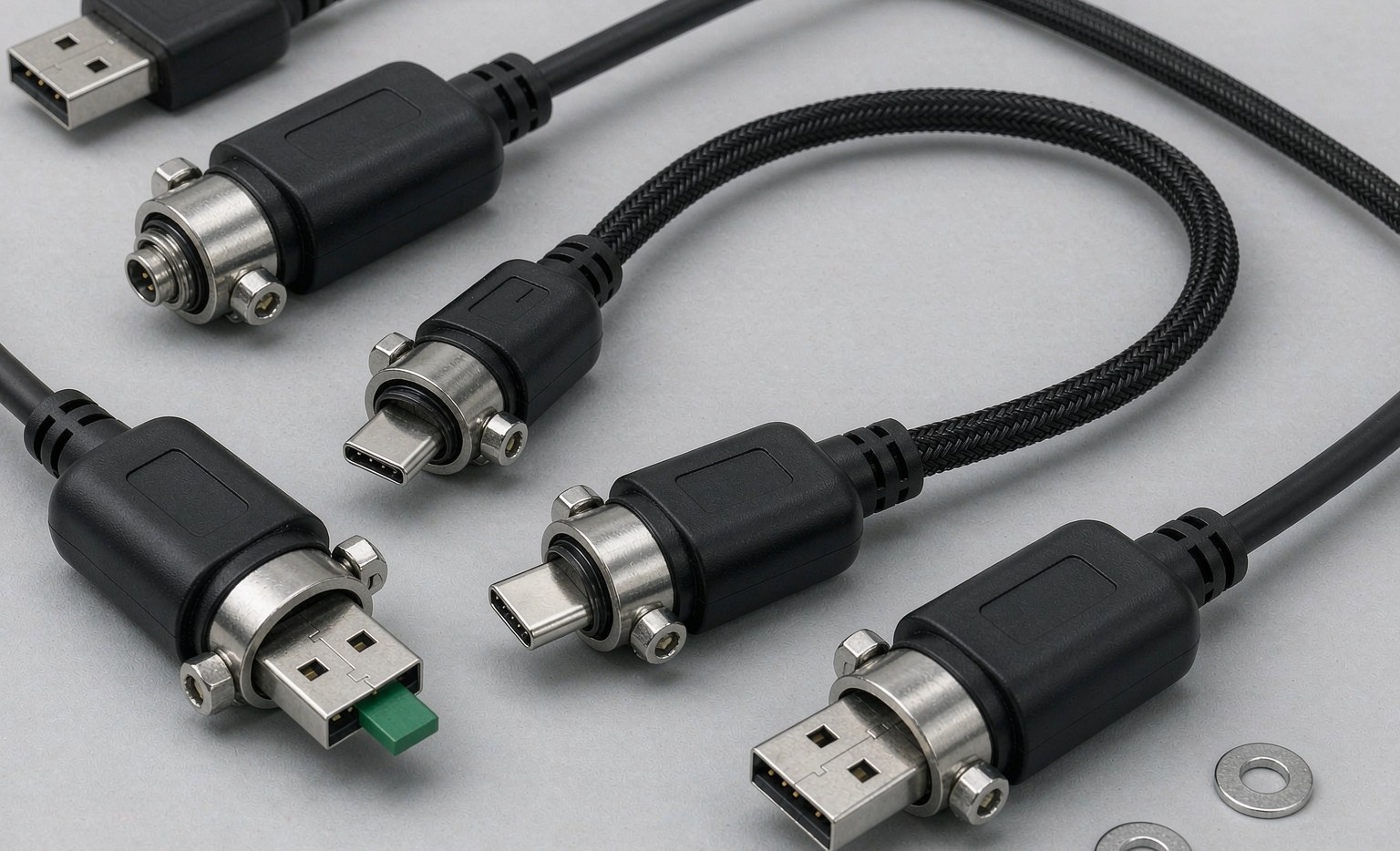 Industrial USB cable assemblies with screw-lock connectors