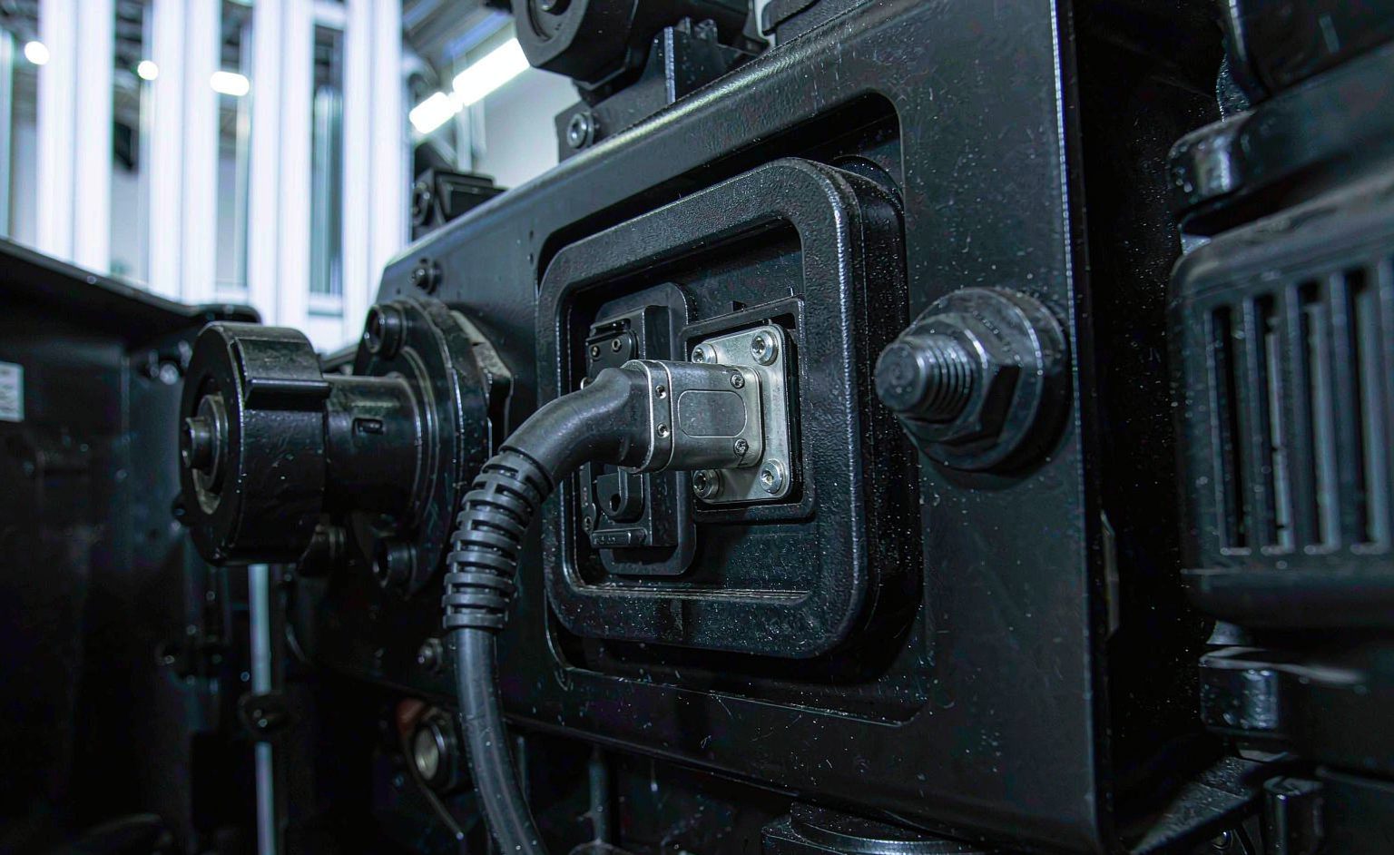 USB-C cable connector plugged into an industrial device port