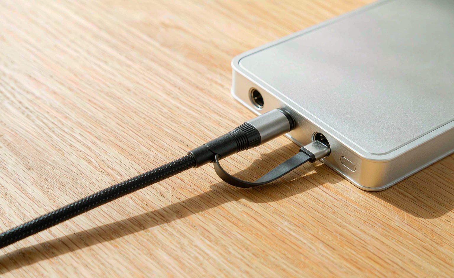 USB4 certified cable connected to a high-speed peripheral device